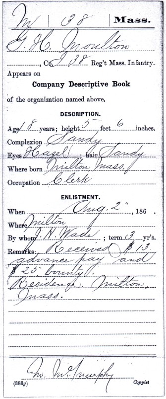 George Henry Moulton enlistment record, including physical description