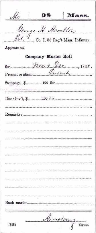 George Henry Moulton Compiled Military Service Record November-December 1862