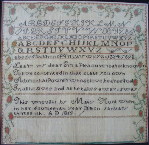 1817 sampler by Mary Hunt