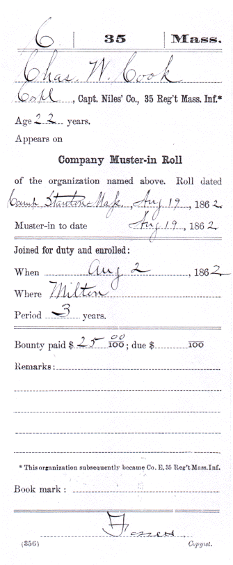 Charles W. Cook enlistment Consolidated Military Service Record