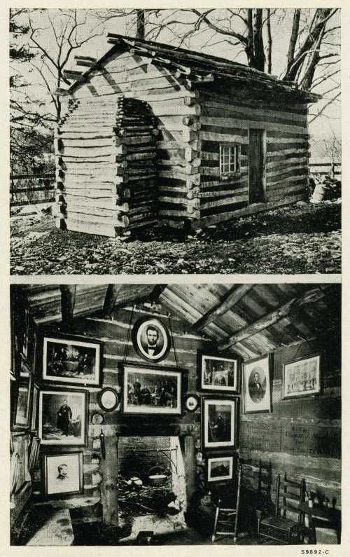 postcard of the Lincoln Cabin at the Forbes House Museum